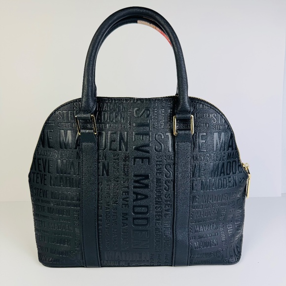 Steve Madden Black Floral Double Handle Shoulder Bag Satchel Zip Top Handbag - Picture 2 of 8